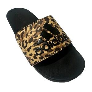 Adidas Adilette Comfort Slide Women's 8 Black Brown Leopard Sandals GZ6412